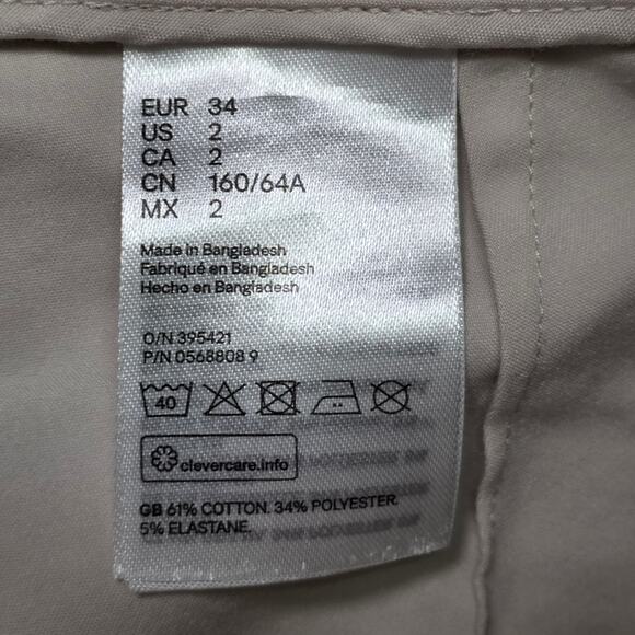 H&M Trouser Pants Women 2 Beige Cotton Blend Stretch Workwear - Picture 5 of 6